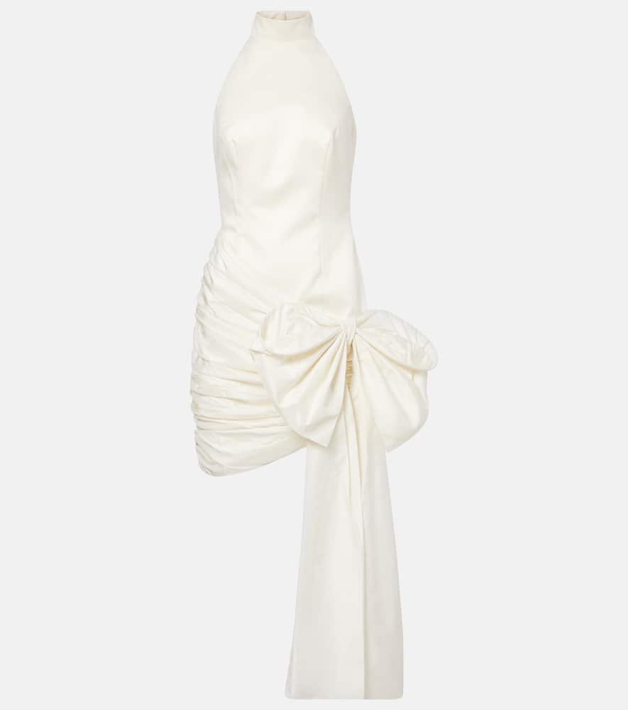 Bow-detail halterneck satin minidress