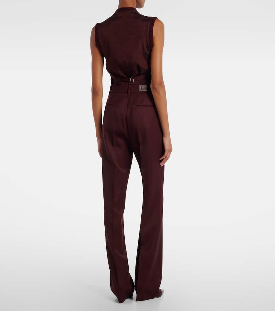 Max Mara Pleated High-rise Virgin Wool Bootcut Pants In Brown