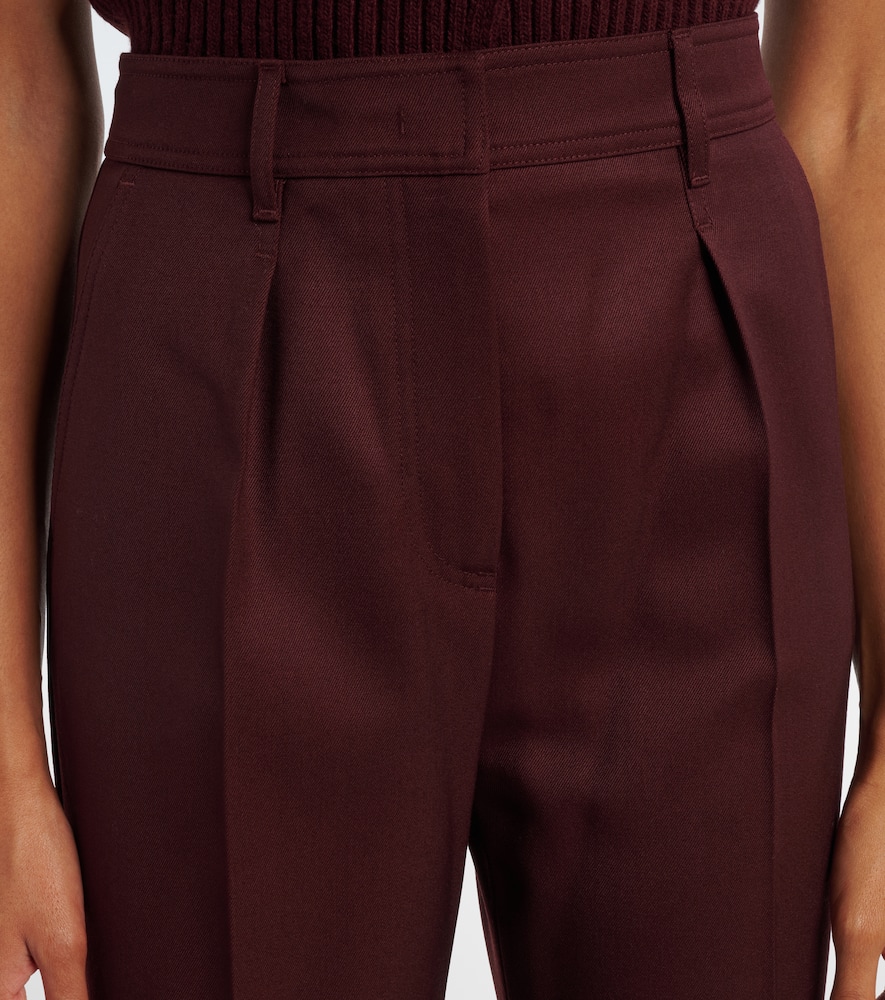 Max Mara Pleated High-rise Virgin Wool Bootcut Pants In Brown