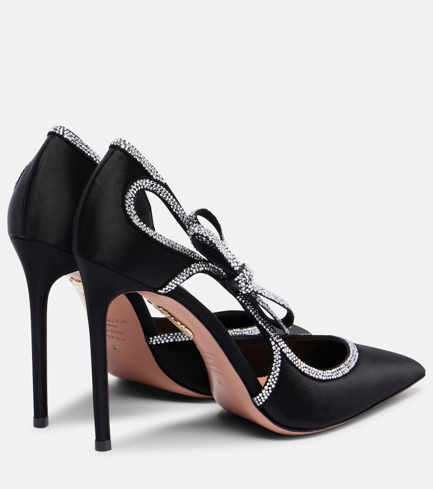 Aquazzura Soave Crystal 105 Embellished Satin Pumps In Black