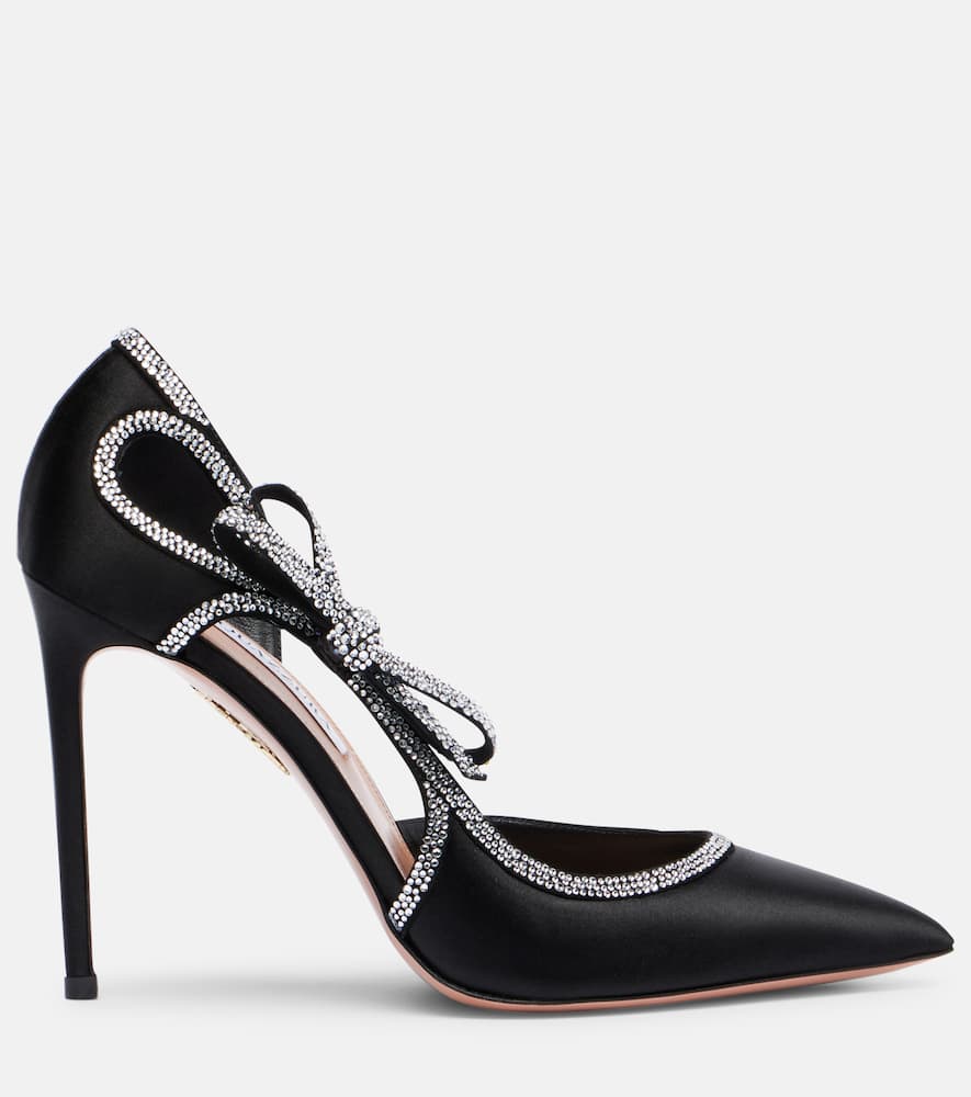 Aquazzura Soave Crystal 105 Embellished Satin Pumps In Black