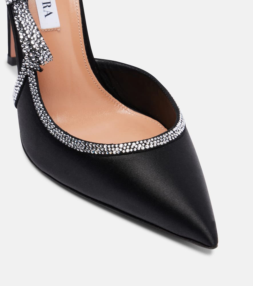 Aquazzura Soave Crystal 105 Embellished Satin Pumps In Black