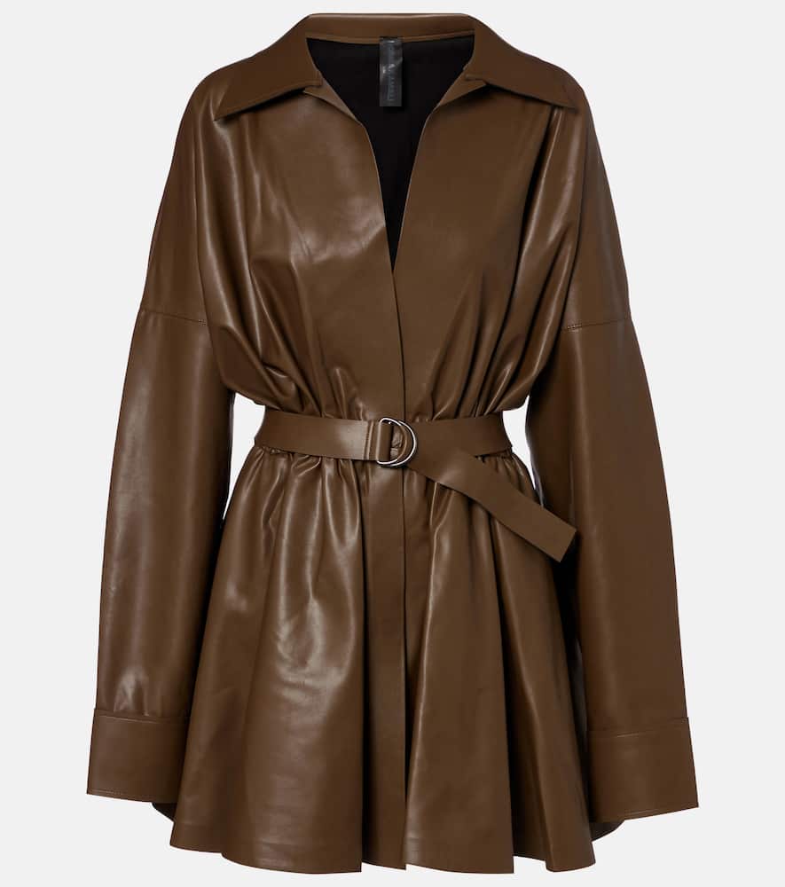 Norma Kamali Oversized Belted Shirt Dress In Brown