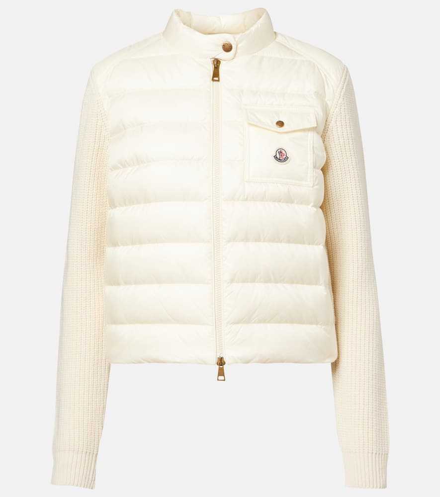 Moncler Wool Zip-up Cardigan Down Jacket In White