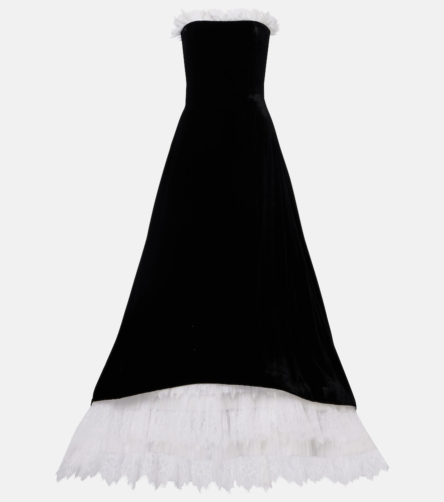 Costarellos Laurette lace-trimmed velvet bustier gown