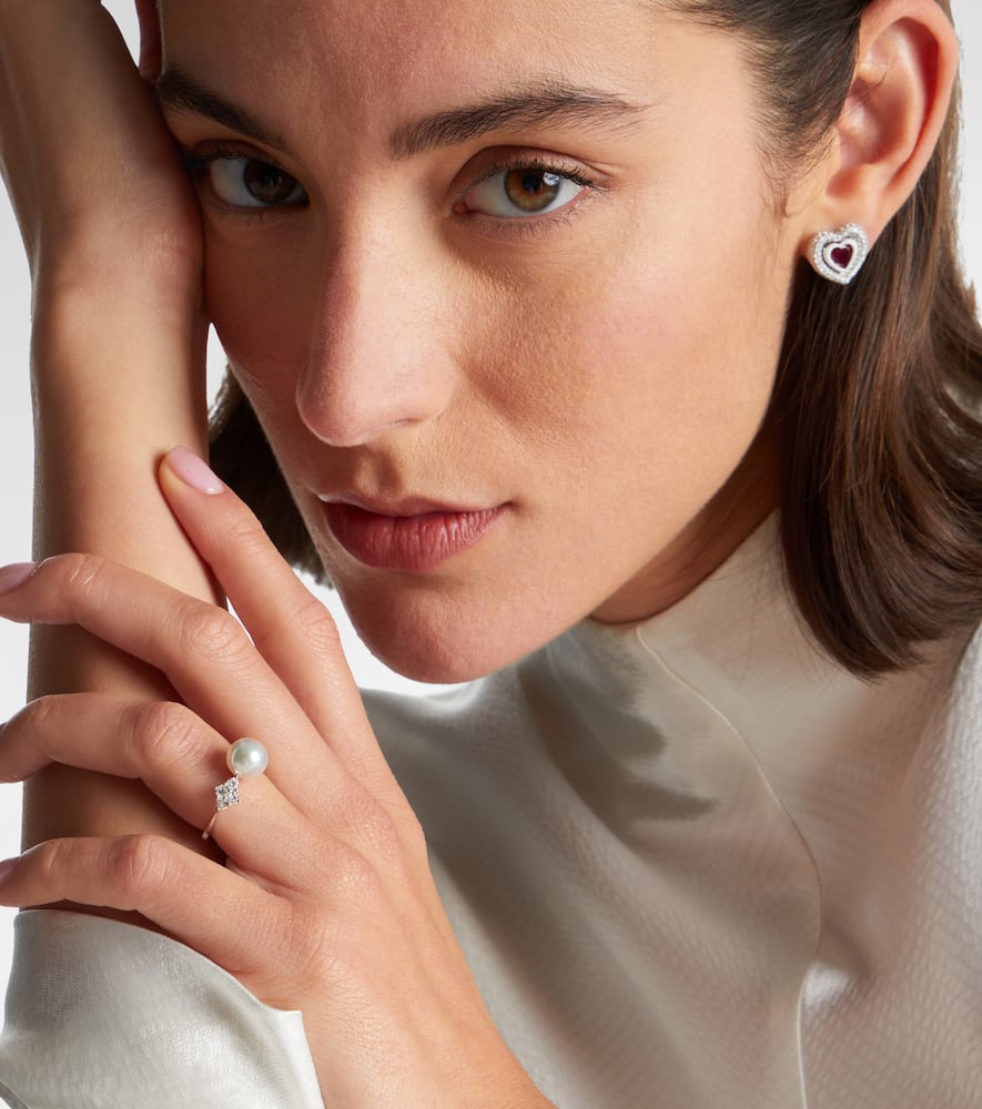 Mikimoto 18kt White Gold Ring With Pearl And Diamonds In Silver