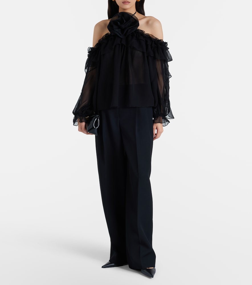 Carolina Herrera Floral-appliqué silk tulle top