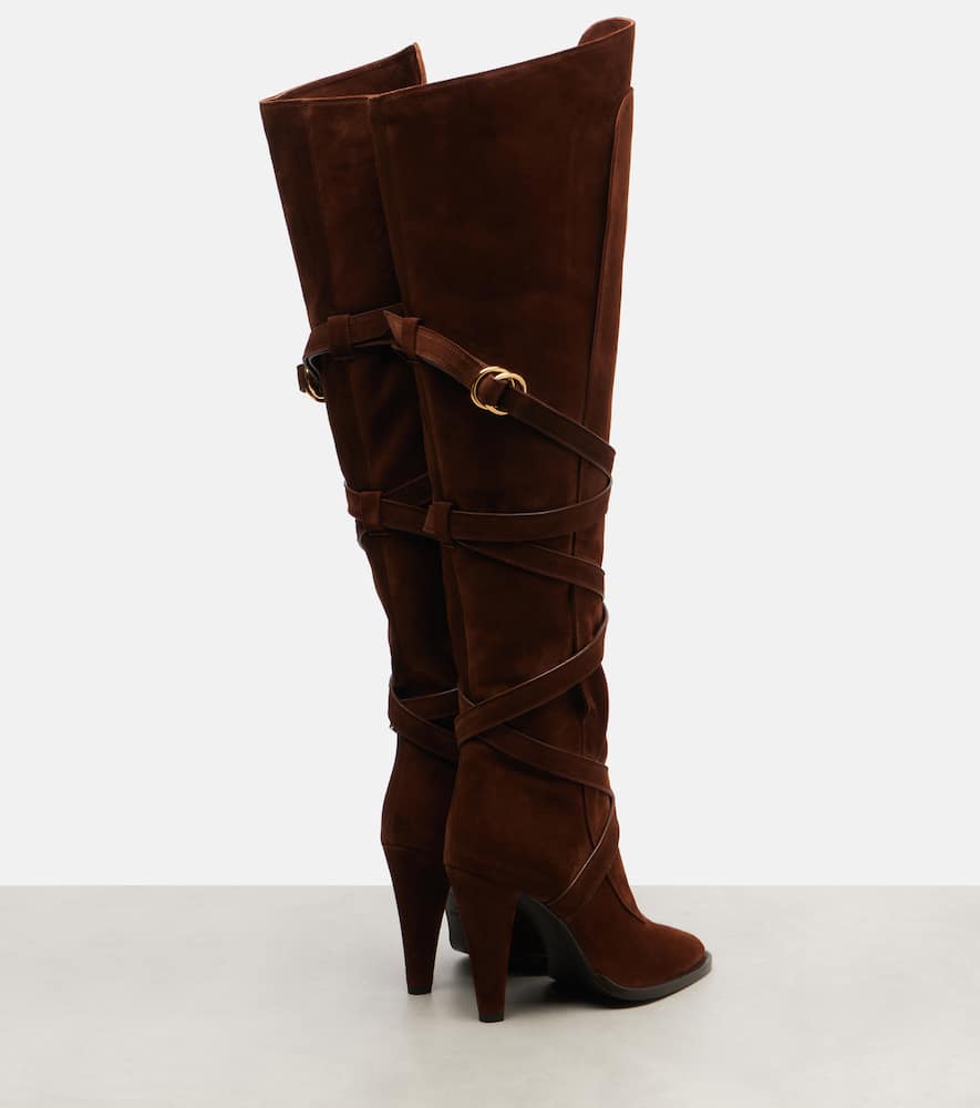 Saint Laurent Suede Knee-high Boots In Brown
