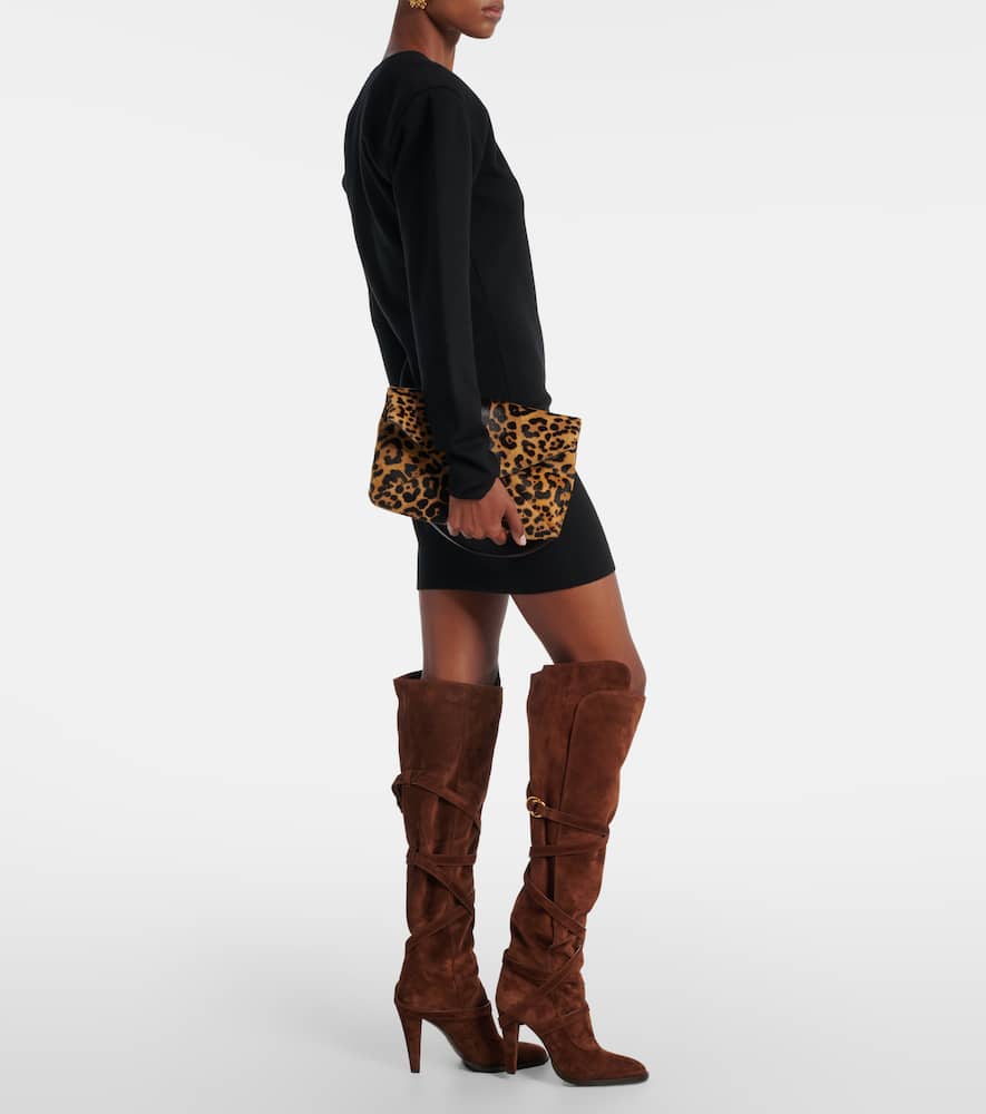 Saint Laurent Suede Knee-high Boots In Brown