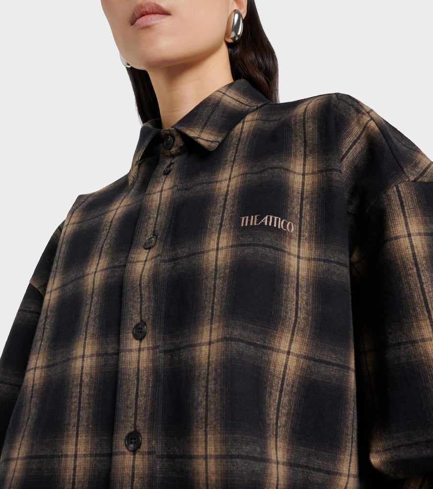 Attico Checked Oversized Cotton Flannel Shirt In Brown