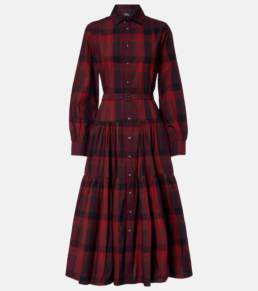 Polo Ralph Lauren Belted Plaid Cotton-blend Shirt Dress In Red