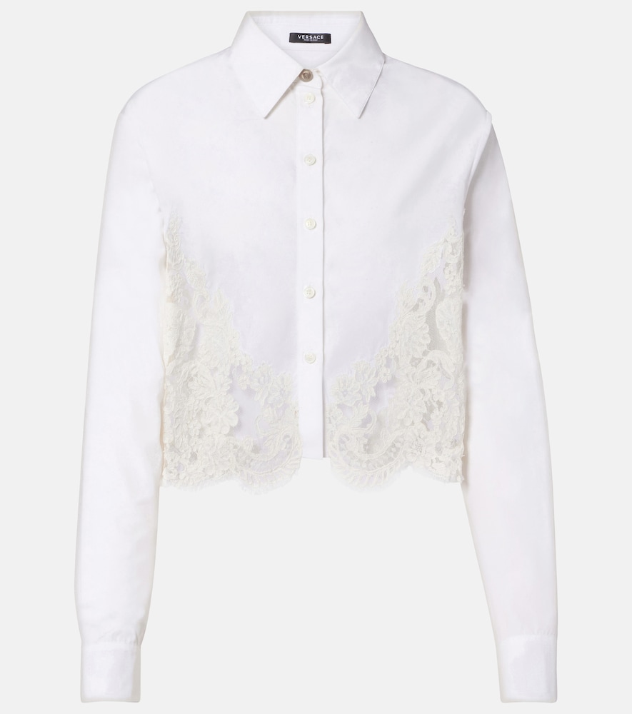 Versace Lace-trimmed cotton poplin shirt