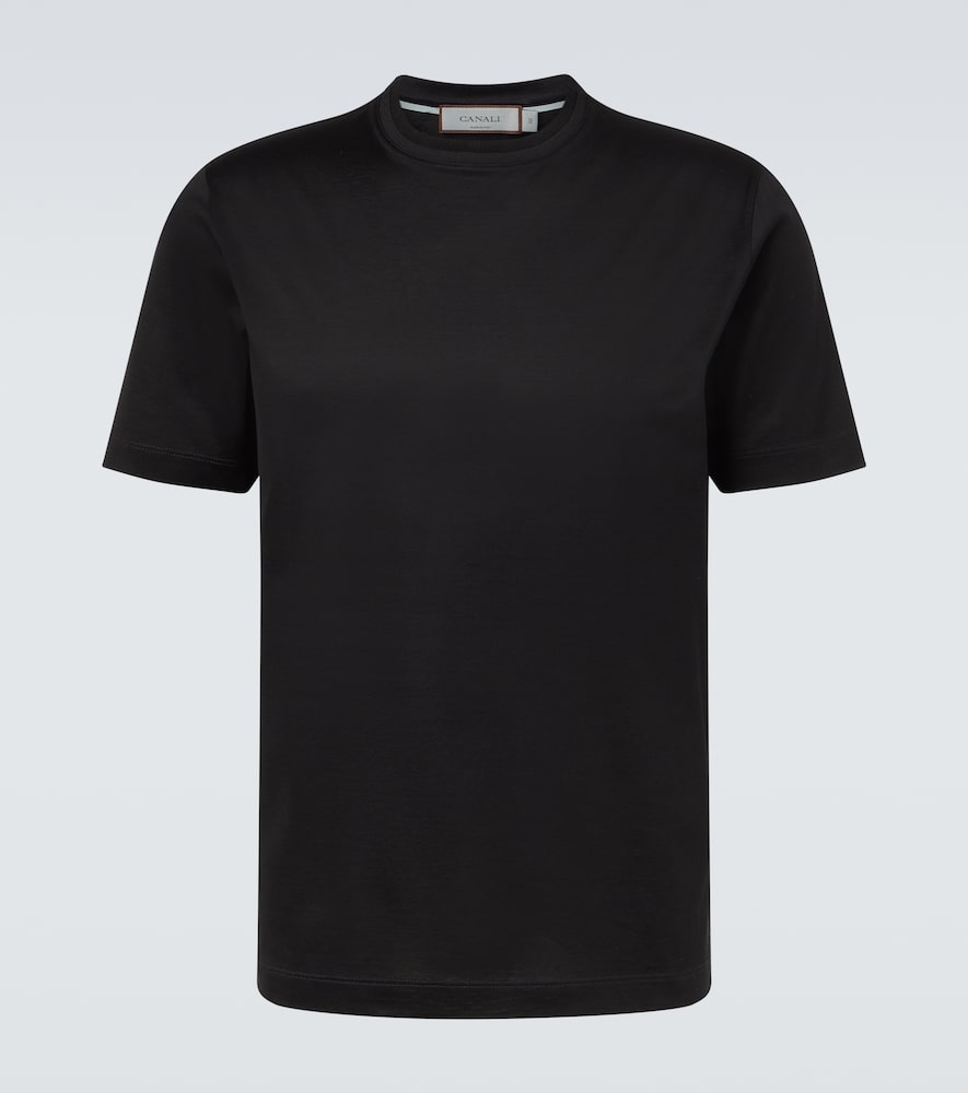 Canali Black Lisle Cotton T-shirt With Double Collar