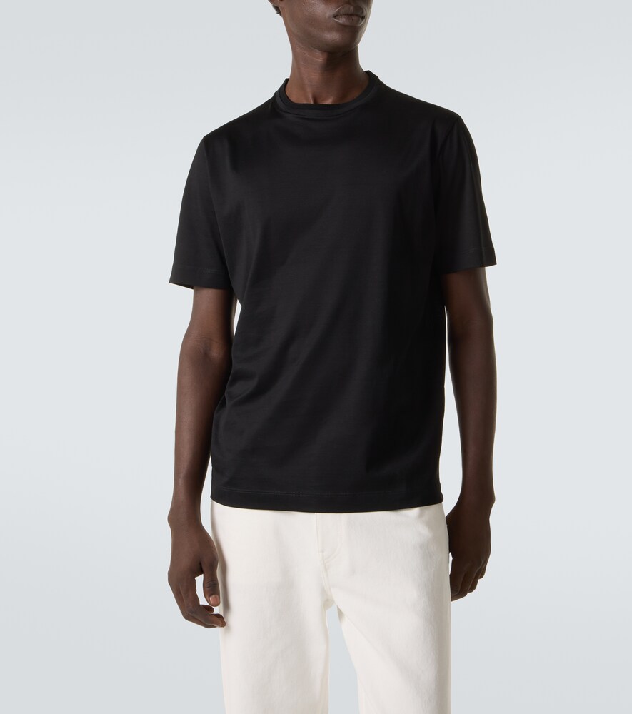 Canali Black Lisle Cotton T-shirt With Double Collar