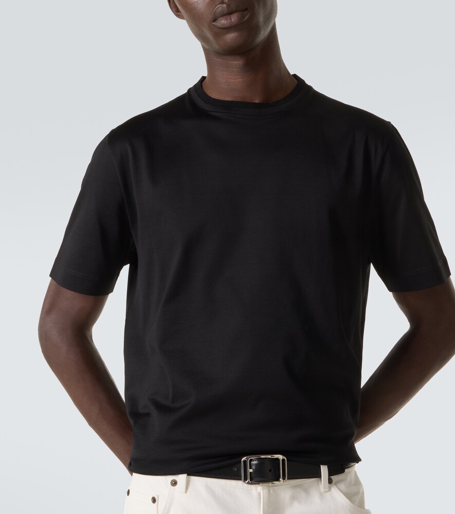 Canali Black Lisle Cotton T-shirt With Double Collar