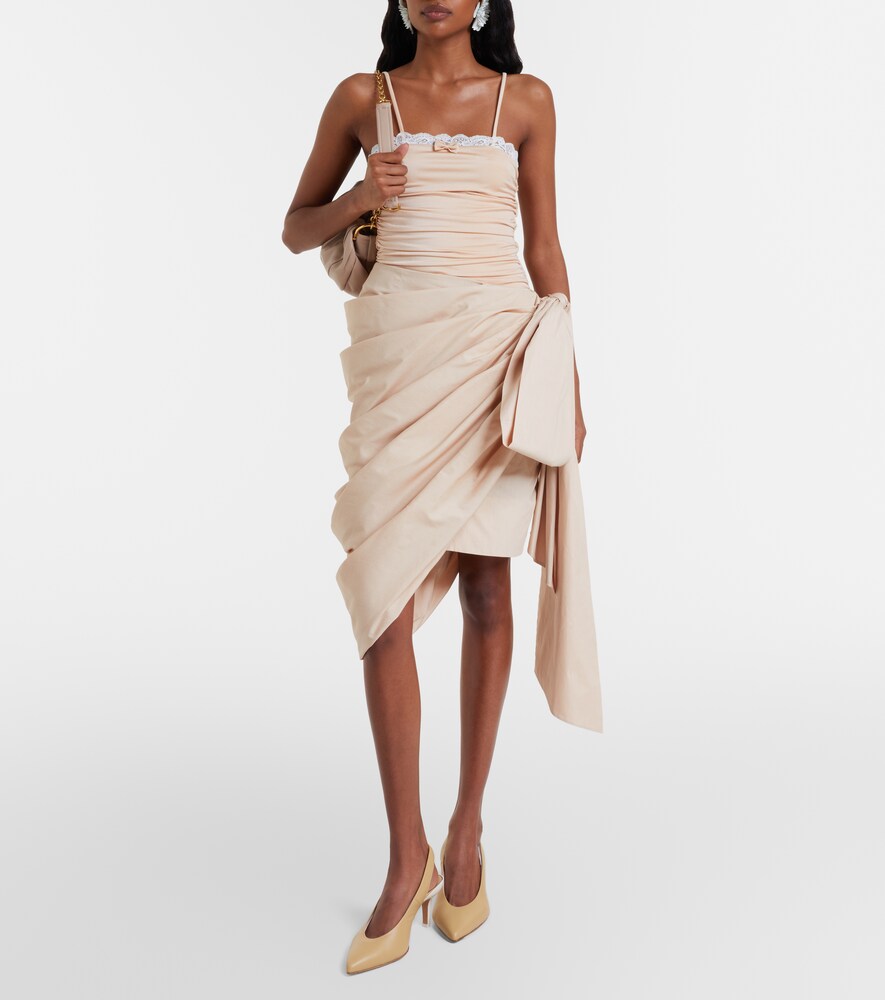 Chloé Bow-detail cotton poplin midi skirt