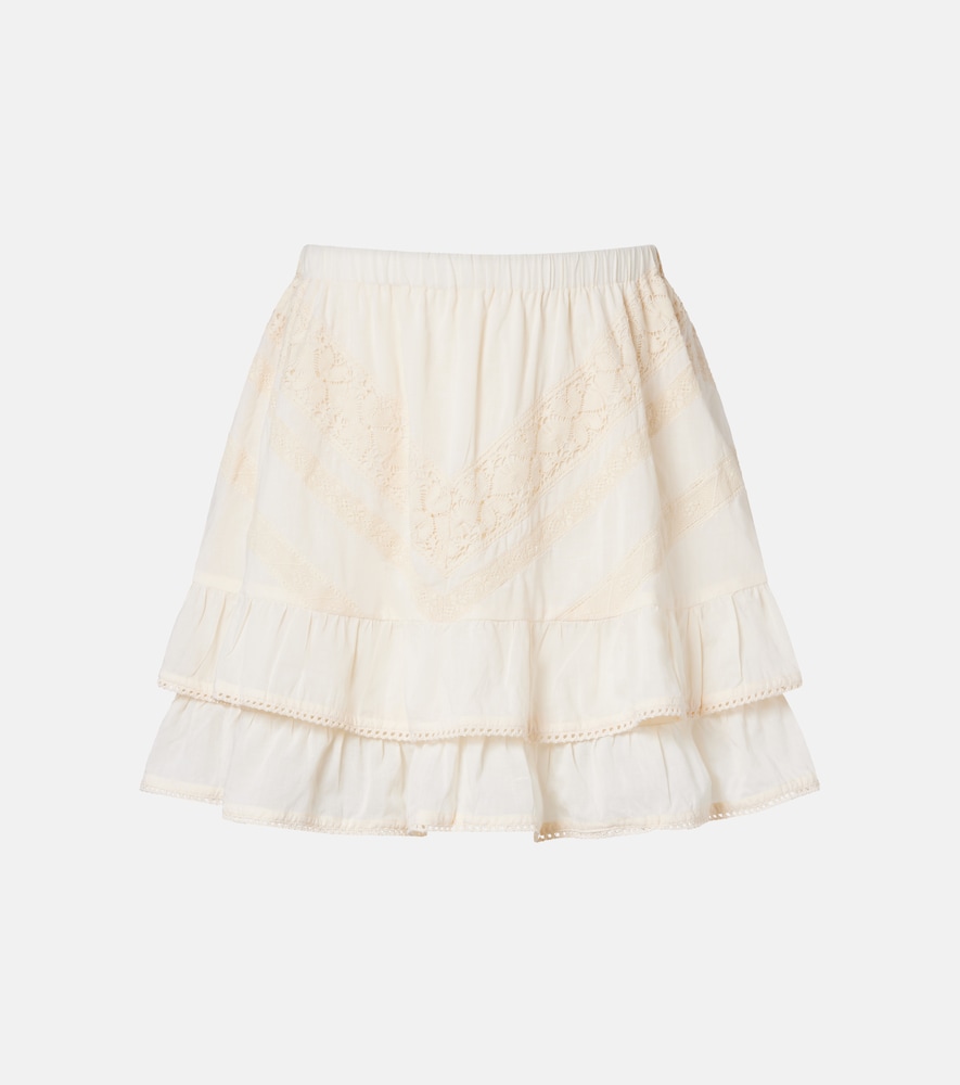 Juliet Dunn Ruffled lace-trimmed cotton miniskirt