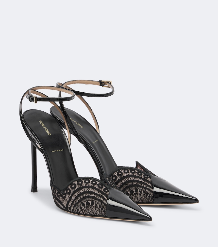 Slingback-Pumps aus Spitze und Leder