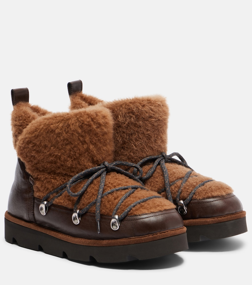 Brunello Cucinelli Monili Leather And Shearling Lace-up Boots In Brown