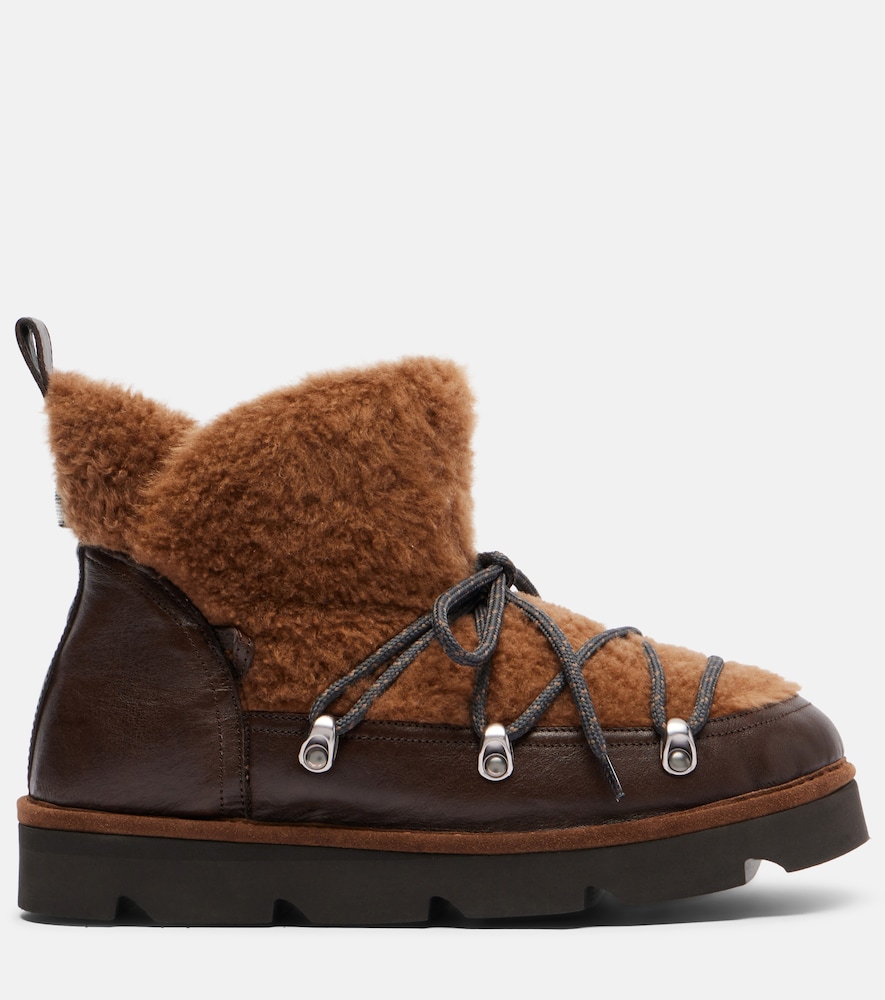 Monili Leather And Shearling Lace-Up Boots