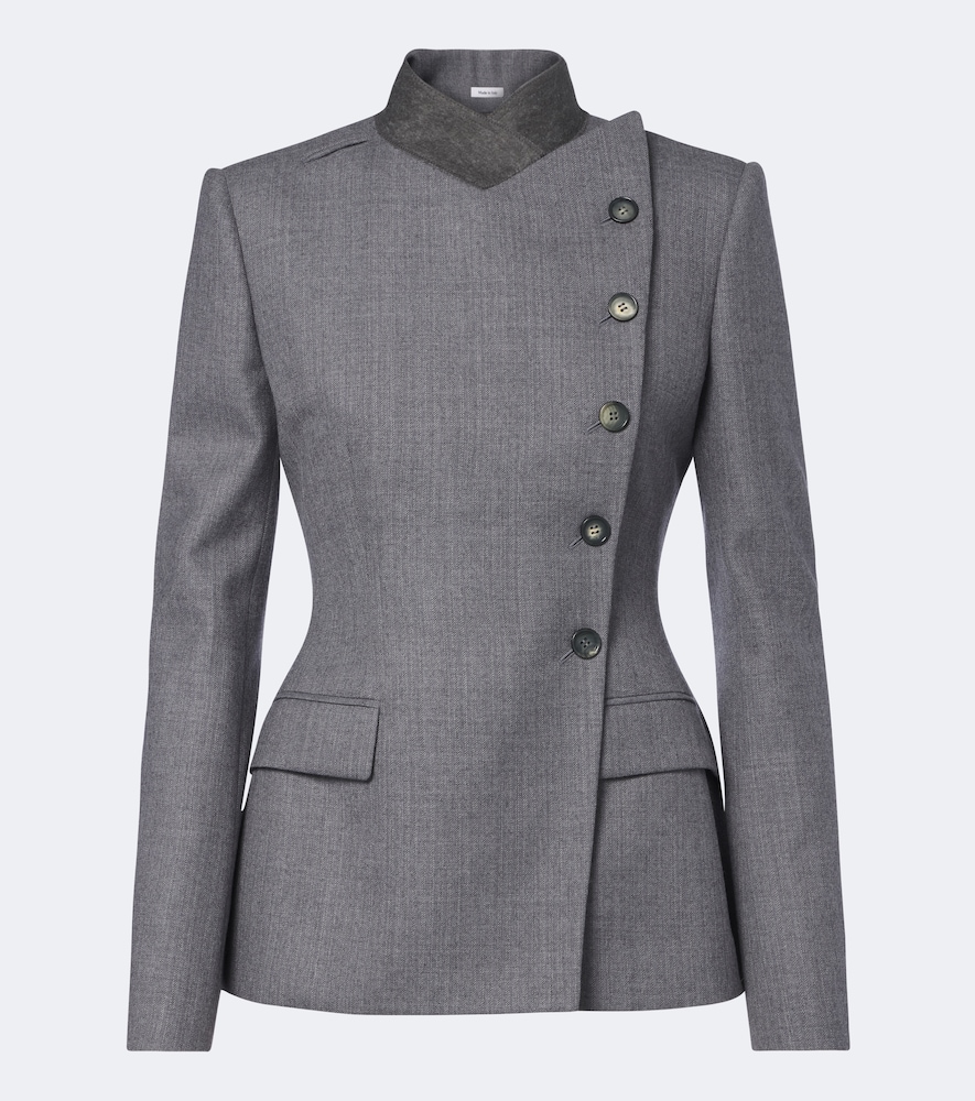 Alexander Mcqueen Double-breasted Peplum Wool Blazer In Grau