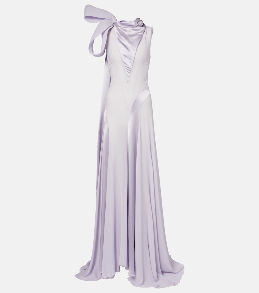Alexander Mcqueen Bow-detail Satin-paneled Silk Gown In Purple