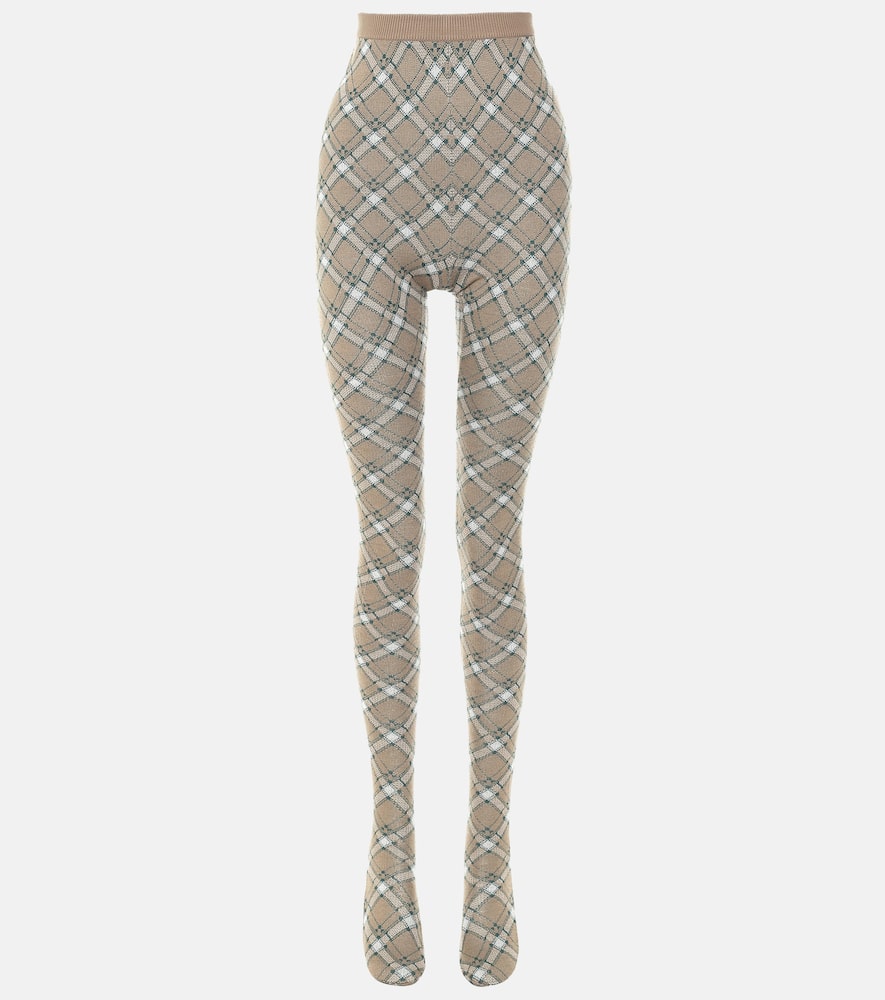 Shop Miu Miu High-rise Checked Wool Tights In Grey