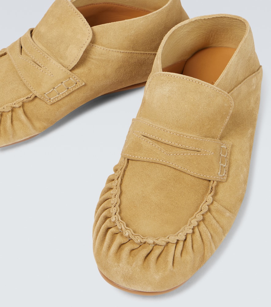 Loewe Paula's Ibiza Collapsible-heel Suede Loafers In Gold