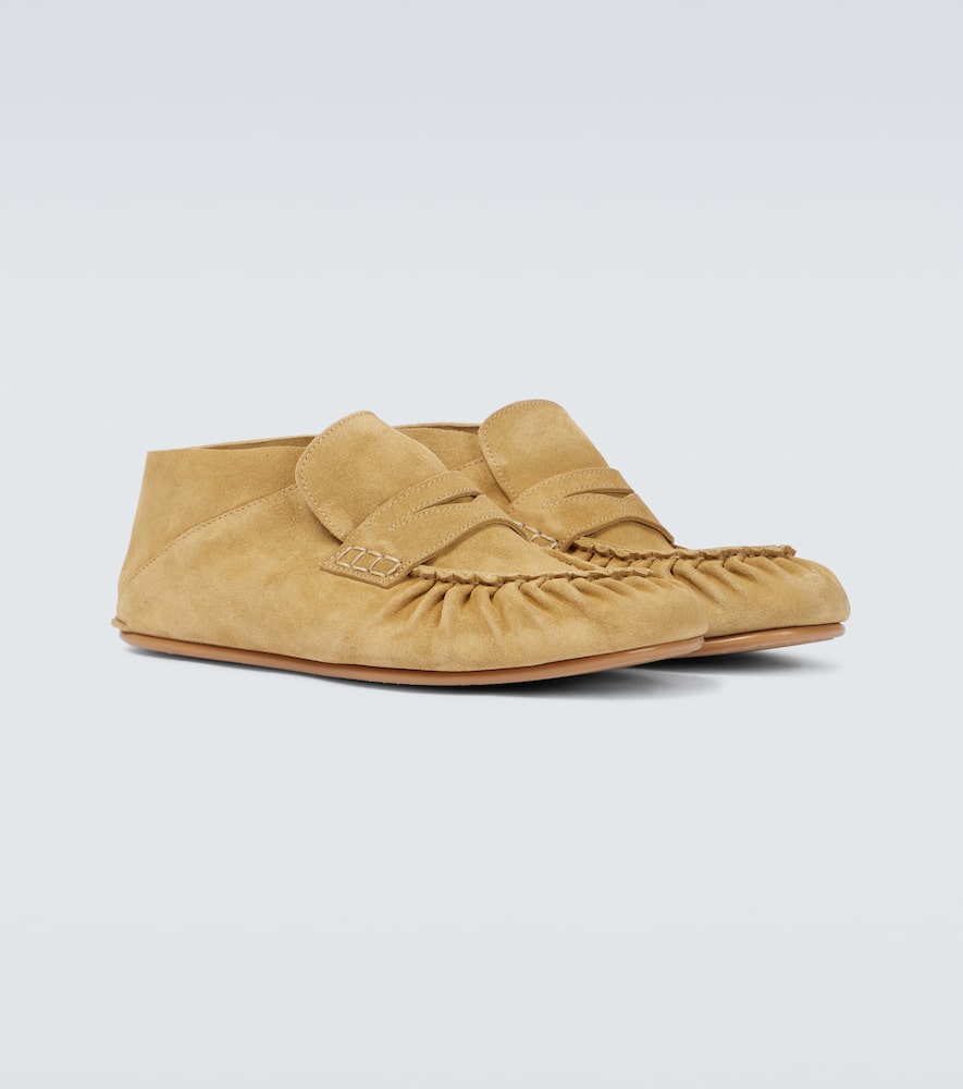 Loewe Paula's Ibiza Collapsible-heel Suede Loafers In Gold