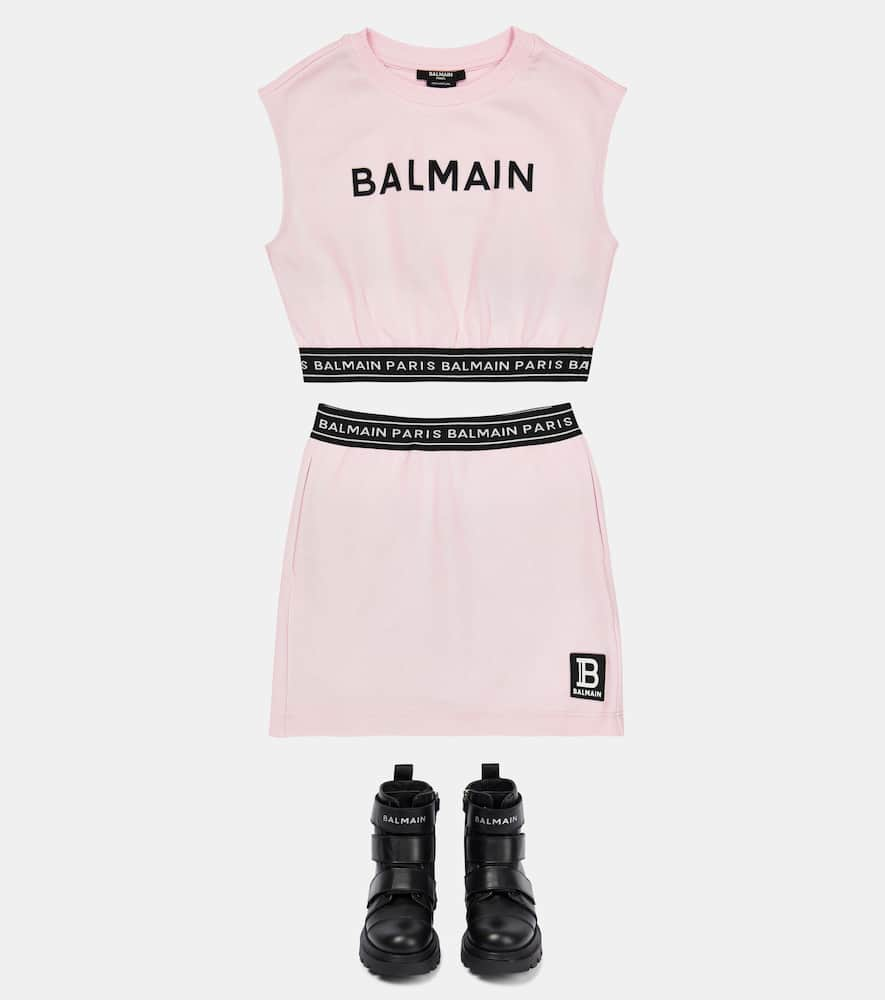 Shop Balmain Logo Cotton Skirt In Plum