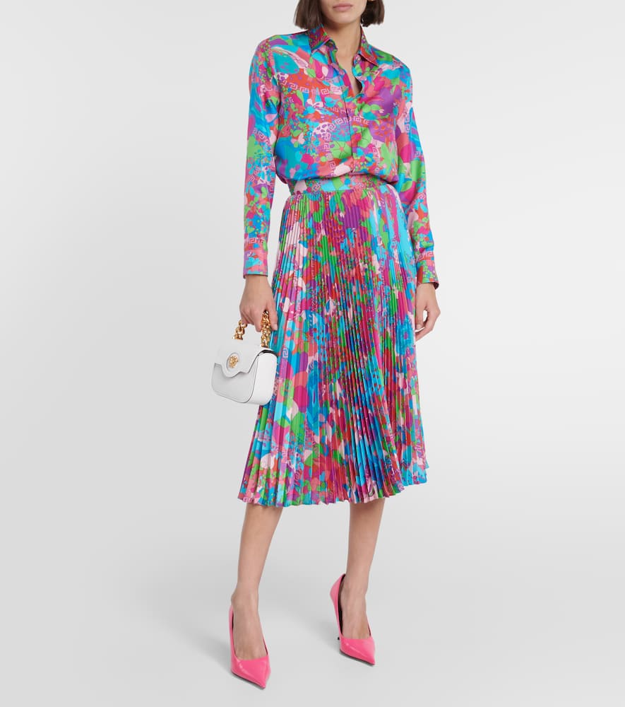 Versace Printed Silk Twill Shirt In Blue