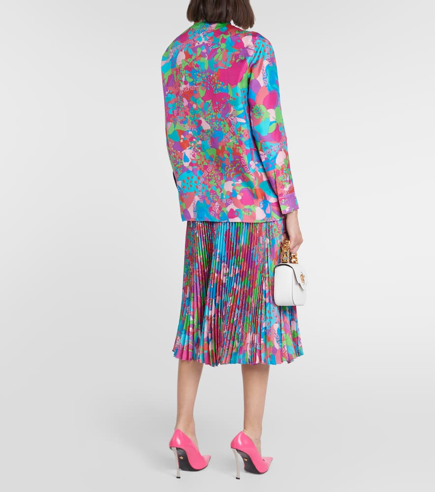 Versace Printed Silk Twill Shirt In Blue