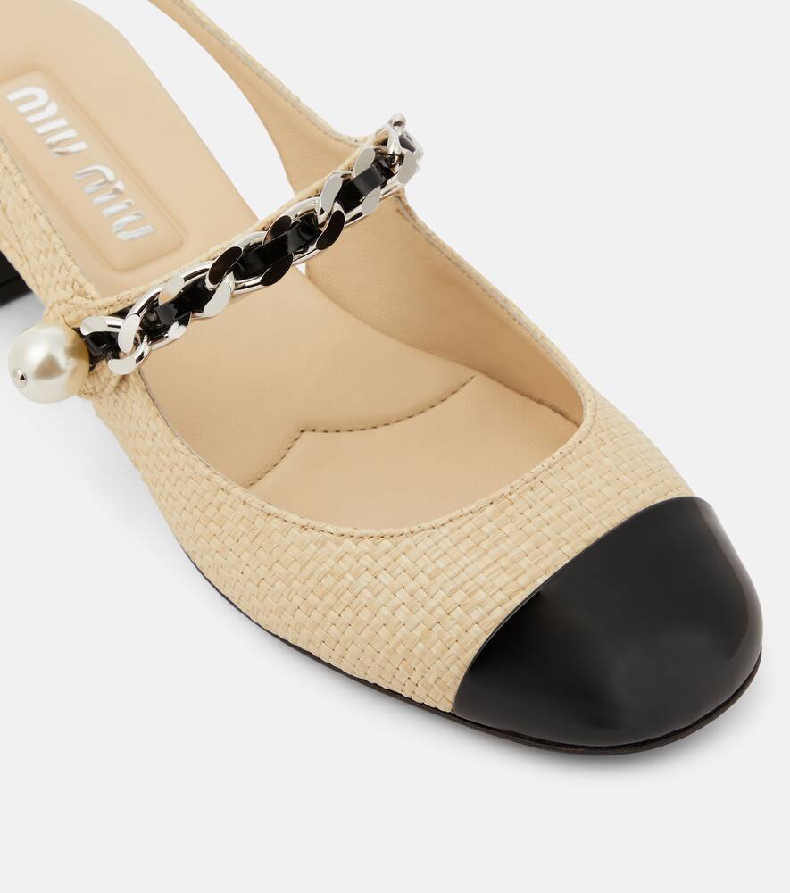 Miu Miu Leather-trimmed Raffia Slingback Mary Janes In Neutrals
