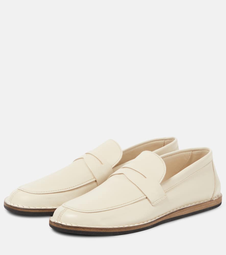 The Row Hammered Leather Cary Penny Loafers In White