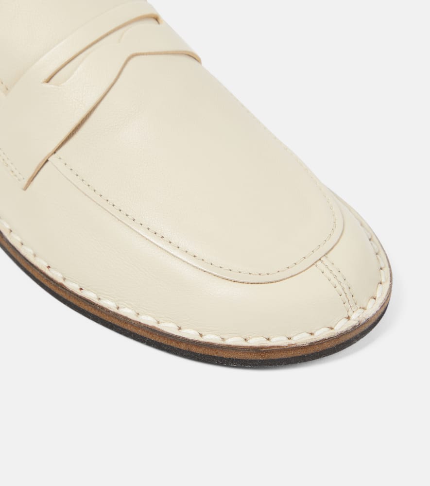 The Row Hammered Leather Cary Penny Loafers In White