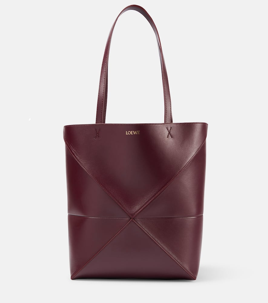 Shop Loewe Puzzle Fold Medium Leather Tote Bag In Rot