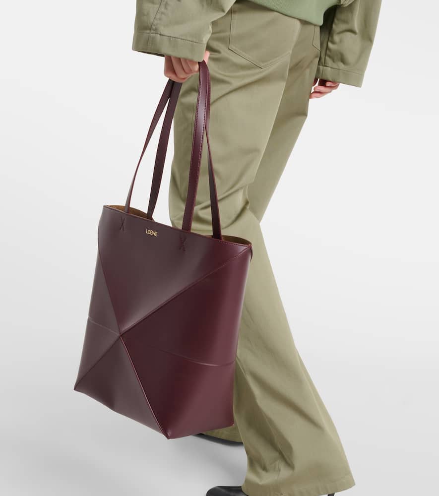 Loewe Puzzle Fold Convertible Medium Leather Tote In Rot