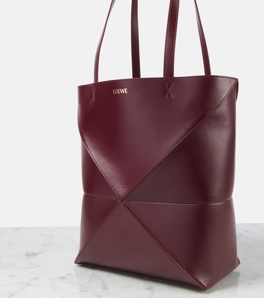 Shop Loewe Puzzle Fold Medium Leather Tote Bag In Rot