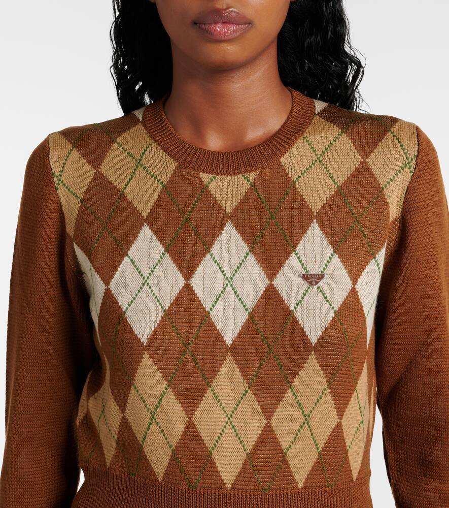 Prada Tobacco-coloured Sweater With Argyle Pattern Women In Brown