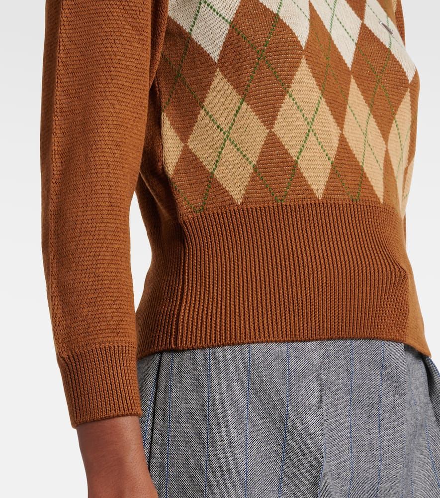 Prada Tobacco-coloured Sweater With Argyle Pattern Women In Brown