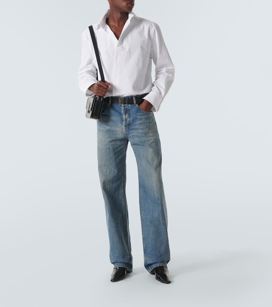 Saint Laurent White Pointed Collar Long Sleeve Shirt In Cotton Man In White
