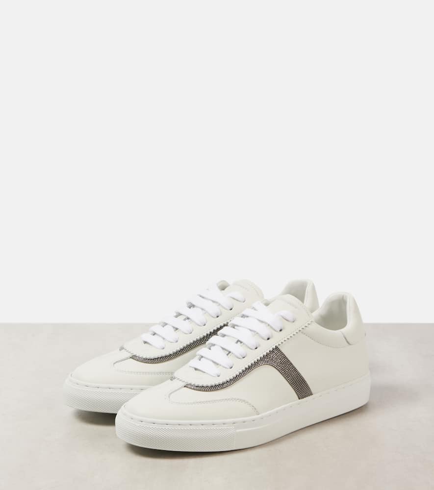 Brunello Cucinelli Monili Leather Sneakers In White
