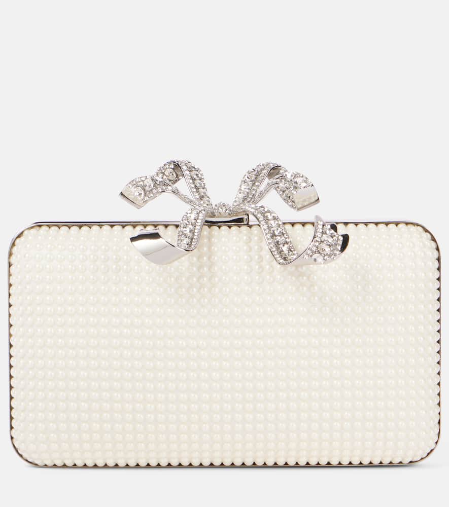 Self-portrait Clutch Bow Mit Zierperlen Und Kristallen In Weiss
