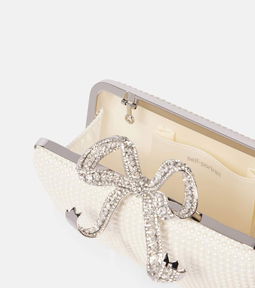 Self-portrait Clutch Bow Mit Zierperlen Und Kristallen In Weiss
