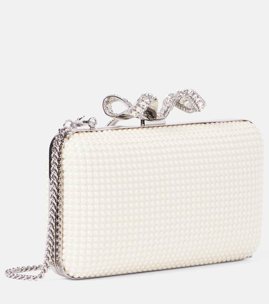 Self-portrait Clutch Bow Mit Zierperlen Und Kristallen In Weiss
