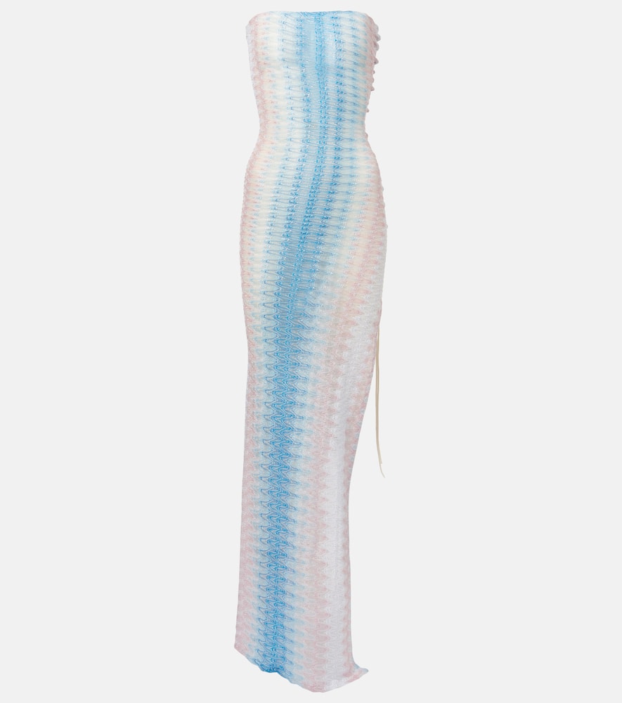 Missoni Zig Zag Semi-sheer Strapless Maxi Dress In Blue
