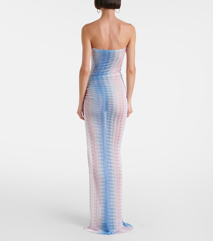 Missoni Zig Zag Semi-sheer Strapless Maxi Dress In Blue