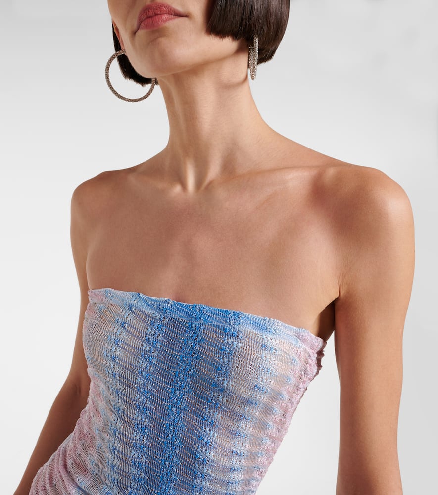 Missoni Zig Zag Semi-sheer Strapless Maxi Dress In Blue