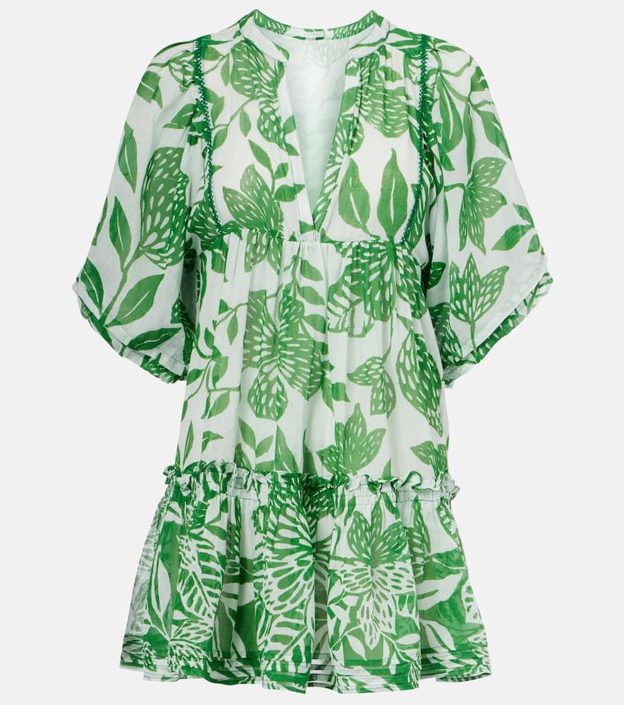 Poupette St Barth Aria Mini Dress White Green Macro Stelis In Green
