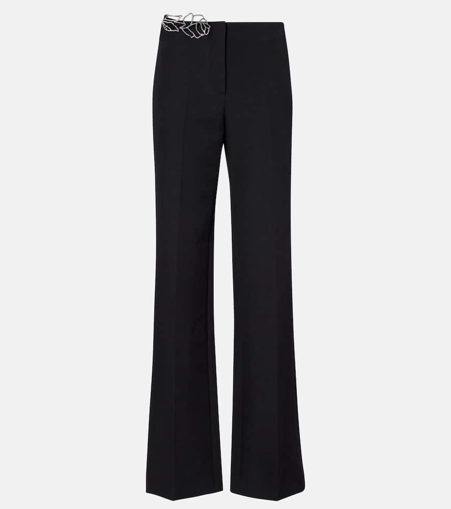 Embellished crêpe cady flared pants